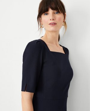 The Elbow Sleeve Square Neck Dress in Seasonless Stretch