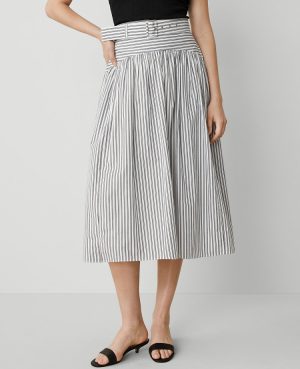 Striped Belted Yoke Midi Skirt