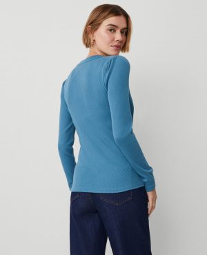 Petite Weekend Collection Puff Sleeve Henley Top