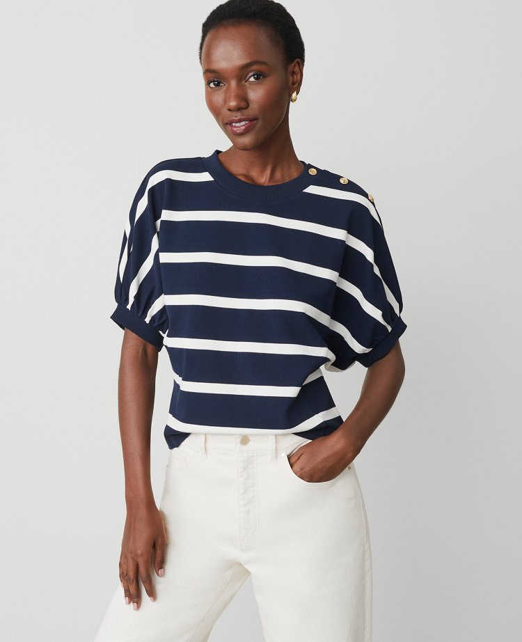 Petite Striped Ponte Dolman Top