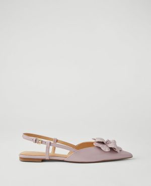 Flower Nip Toe Leather Slingback Flats