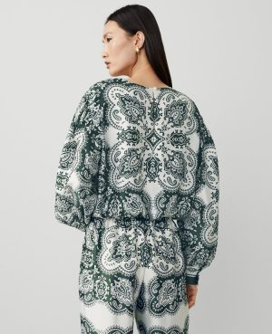 Tall Paisley Satin Shirred Bubble Top
