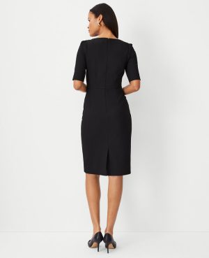 The Petite Elbow Sleeve Square Neck Dress in Seasonless Stretch – Curvy Fit