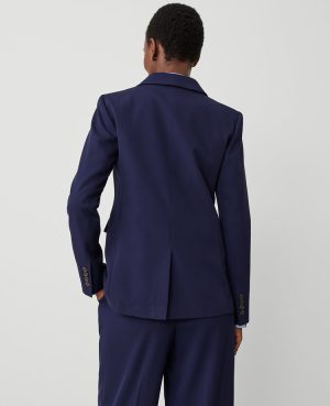 The Petite Long One Button Notched Blazer in Textured Drape