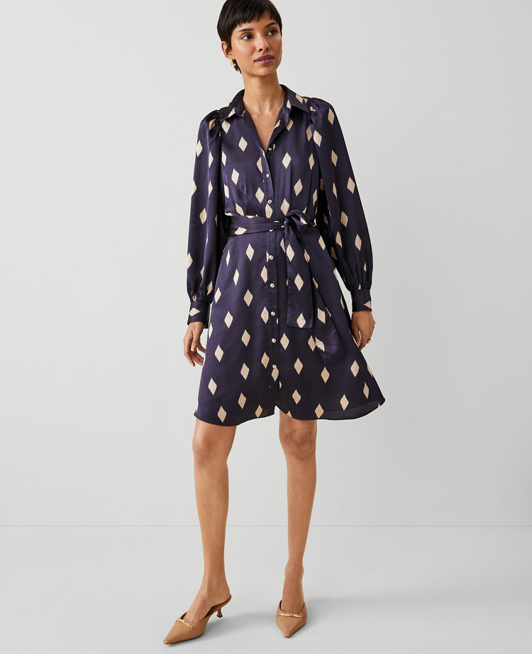 Petite Geo Collared Belted Shirtdress