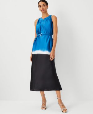 Petite Striped Midi Halter Pocket Dress