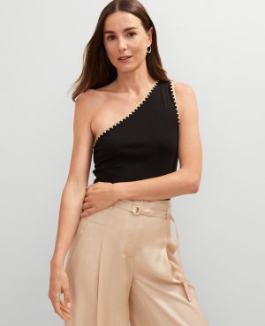 Crochet Trim One Shoulder Top