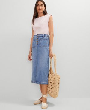 Weekend Collection Patch Pocket Denim Midi Skirt