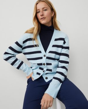 Petite Weekend Collection Striped V-Neck Cardigan