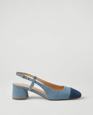 Denim Cap Toe Block Heel Pumps