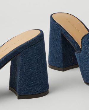 Horsebit Denim Block Heel Sandals