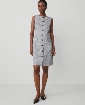 The Petite Button Shift Dress in Plaid