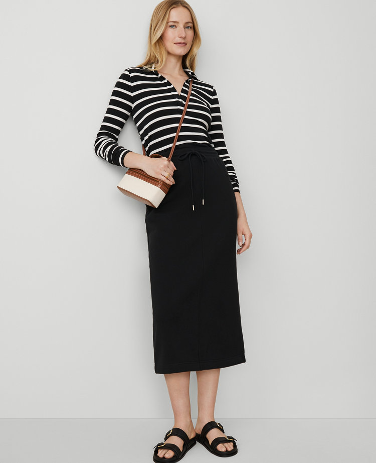 Weekend Collection Fleece Drawstring Midi Skirt