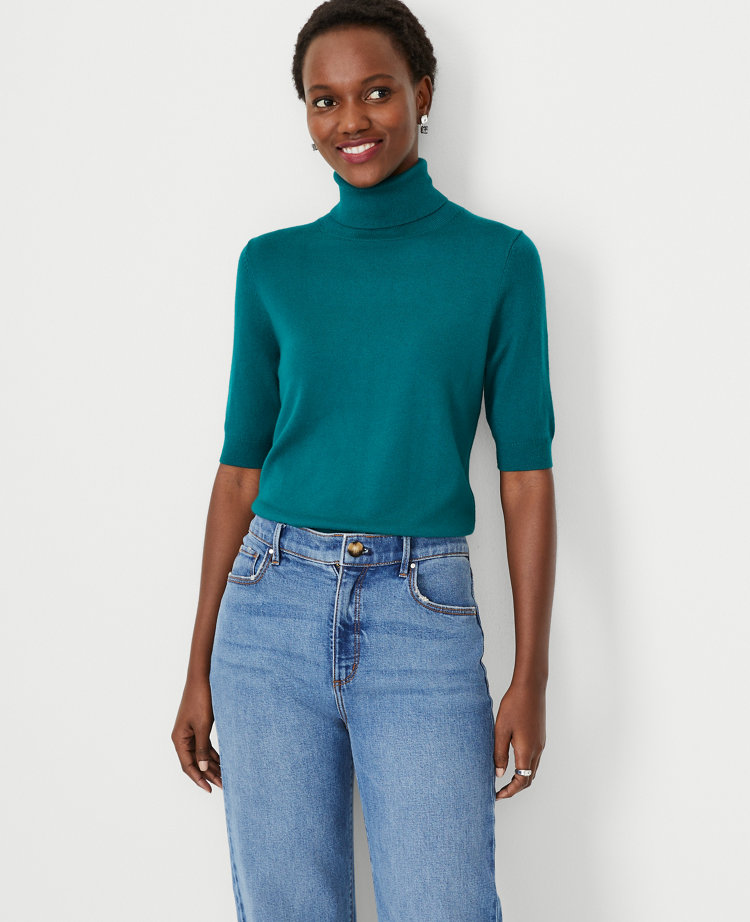 Turtleneck Elbow Sleeve Sweater Tee
