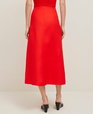 Linen Blend Button Front Skirt