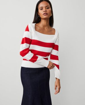 Petite Striped Envelope Neck Sweater
