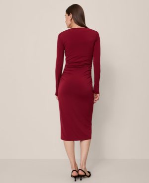 Ruched Knit Midi Dress