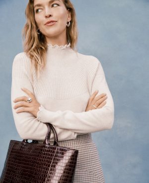 Ruffle Trimmed Mock Neck Sweater