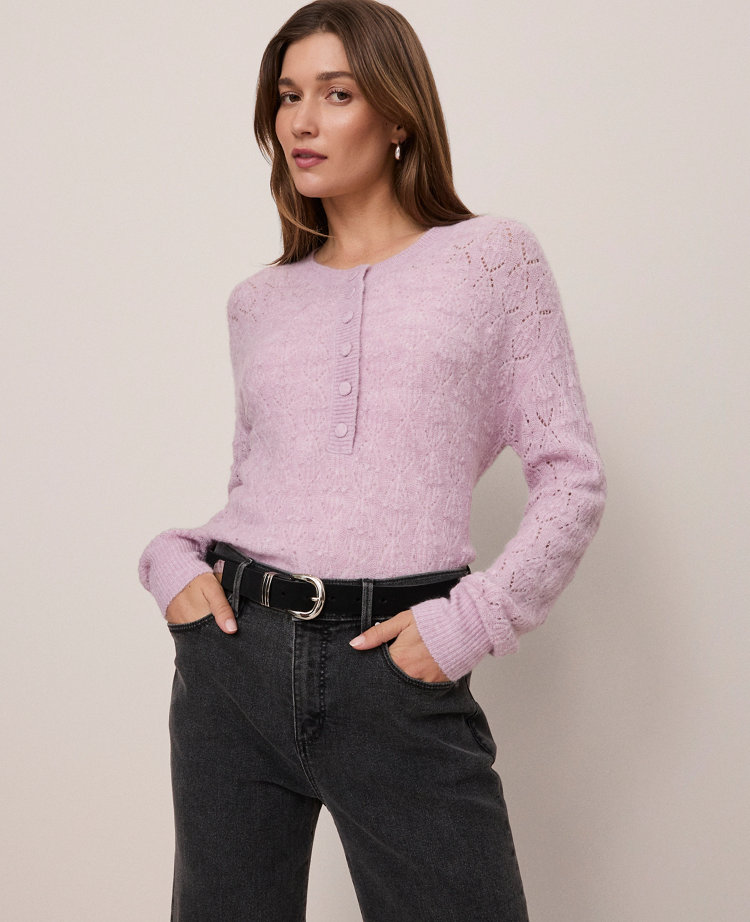 Weekend Collection Pointelle Henley Sweater