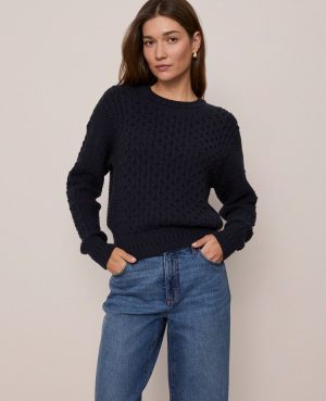 Weekend Collection Popcorn-Stitch Cable Sweater
