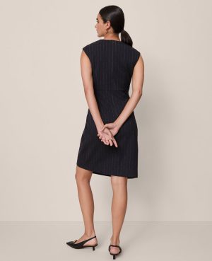 Wrap Effect Sheath in Pinstripe