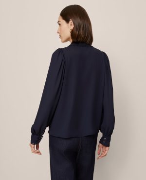 Petite Bobble Trim Collared Shirt