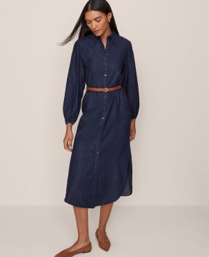 Chambray Column Midi Dress