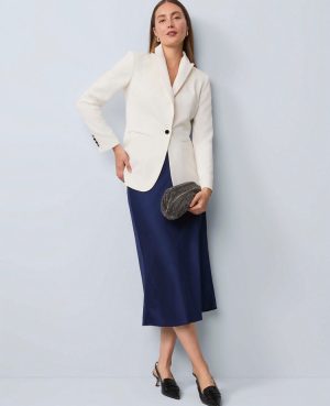 Petite Belted Crepe Fitted Long Blazer