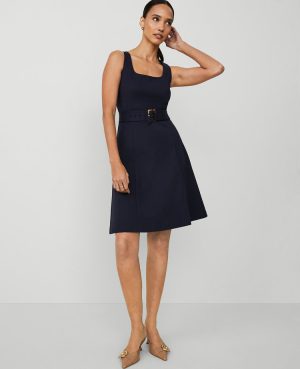 The Petite Belted Flare Dress in Stretch Cotton