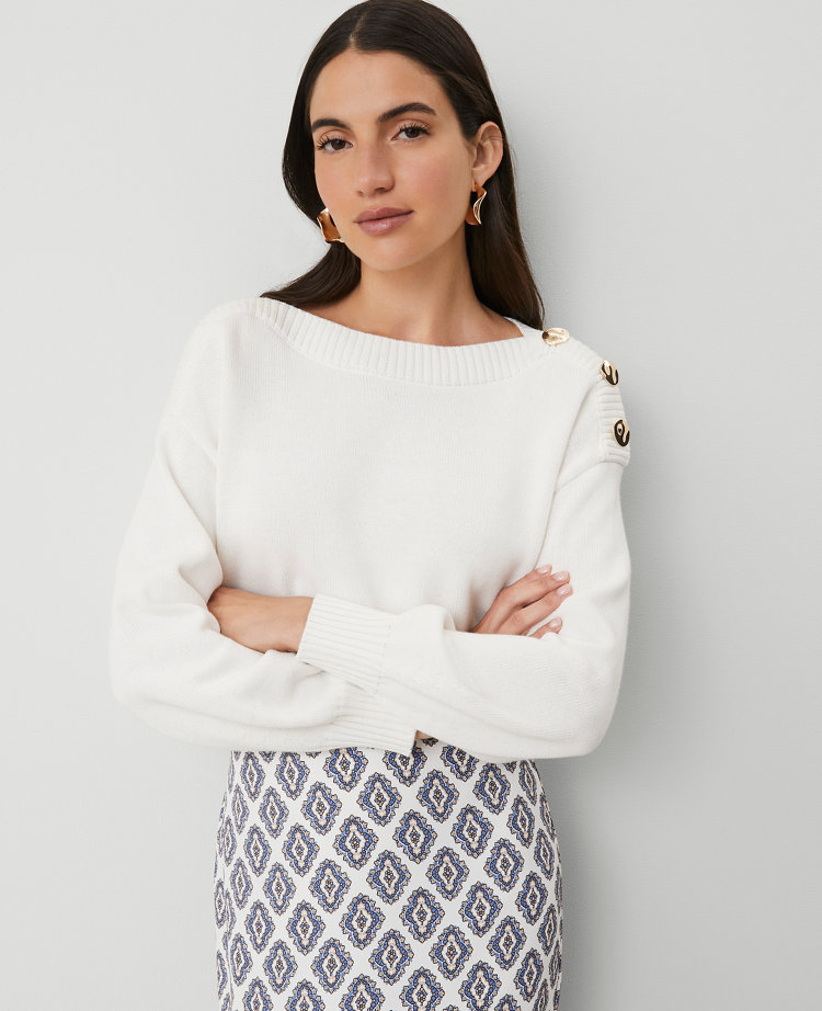 Petite Ribbed-Trim Boatneck Sweater