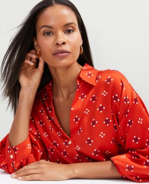 Petite Geo Blouson Sleeve Shirt