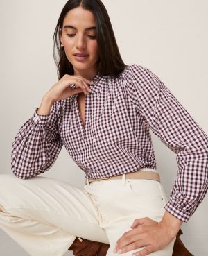 Weekend Collection Gingham V-Neck Popover