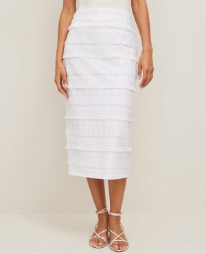 Petite Embroidered Column Midi Skirt