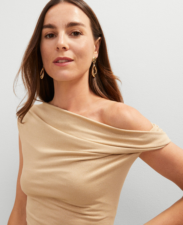 Petite Metallic Asymmetric Top