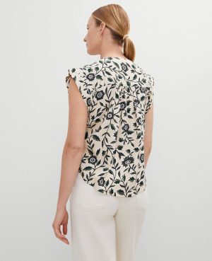 Petite Linen Blend Floral Pintucked Top