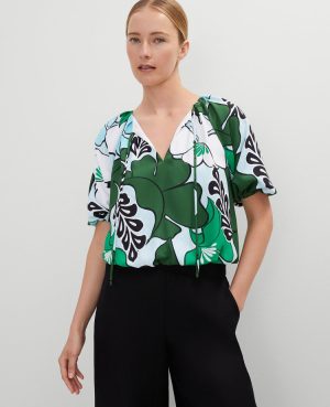 Petite Tropical Bubble Hem Blouse