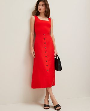 Petite Linen-Blend Button Front Skirt