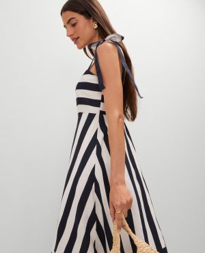 Petite Weekend Collection Striped Linen Blend Midi Dress