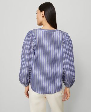 Petite Striped Puff Sleeve Blouse