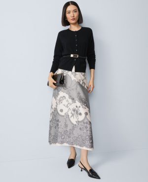 Petite Floral Satin Midi Skirt
