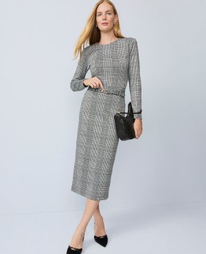 Petite Plaid Belted Midi Pencil Skirt