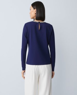 Ponte Embellished Crew Neck Top