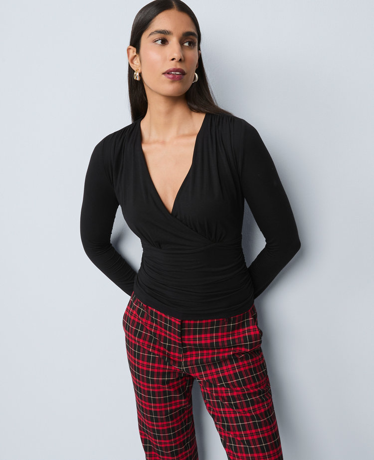 Petite Gathered V-Neck Top