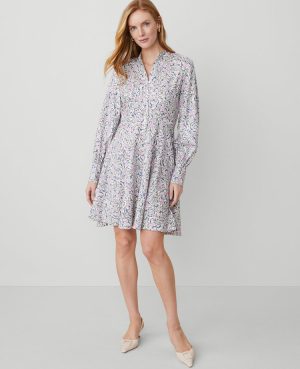 Petite Floral Puff Sleeve Flare Dress