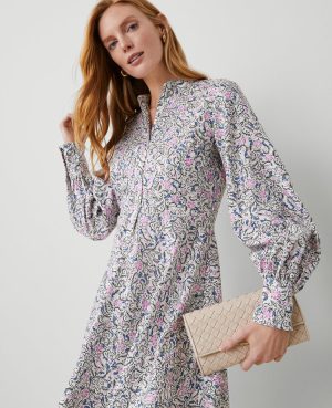 Petite Floral Puff Sleeve Flare Dress