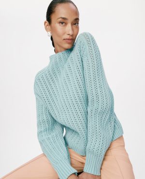 Pointelle Mock Neck Sweater