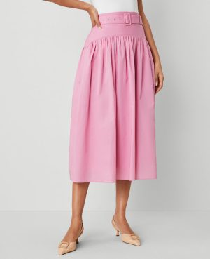 Petite Belted Yoke Midi Skirt