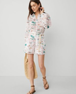 Petite Map Print Belted Short