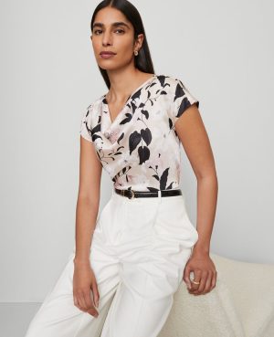 Floral Satin Cowl Neck Top
