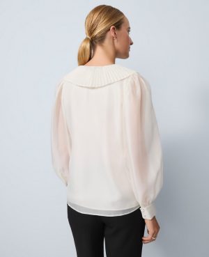 Pleated Collar Tie Neck Blouse